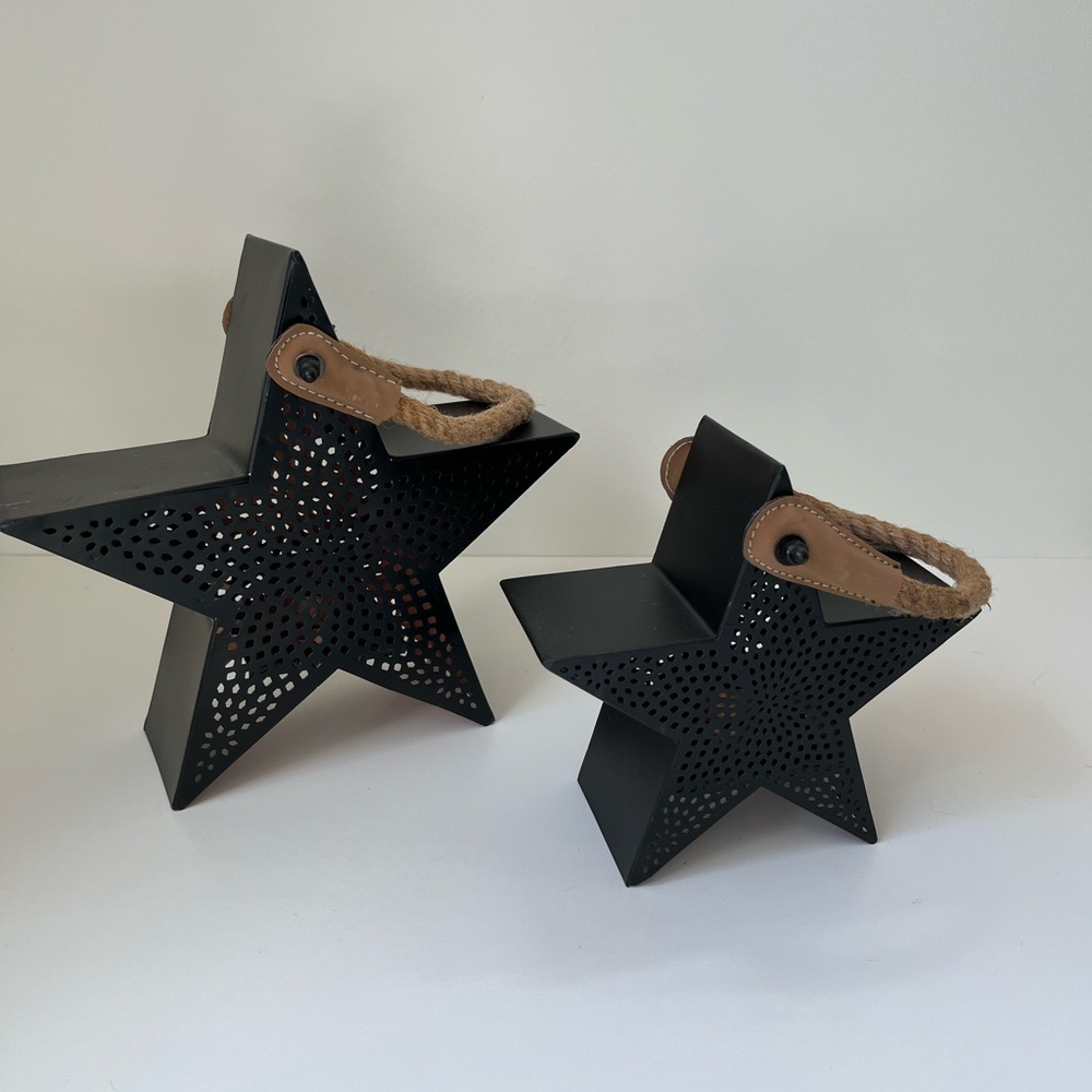 Hallmark Black Star Tea Light Holders with Brown Handles - Set of 2